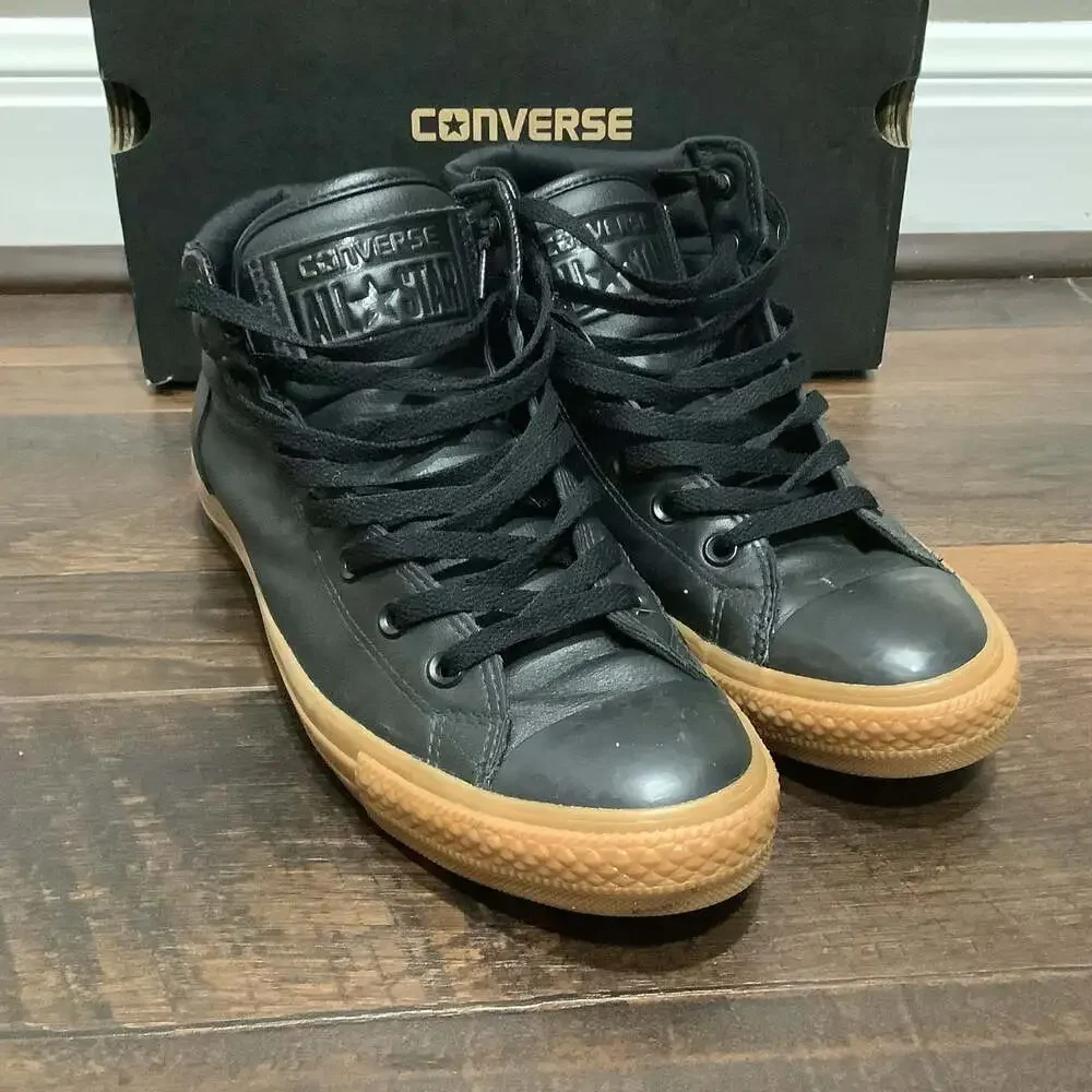 Converse Chuck Taylor All Star High Street Leather Sneakers 9.5 Black/Gum